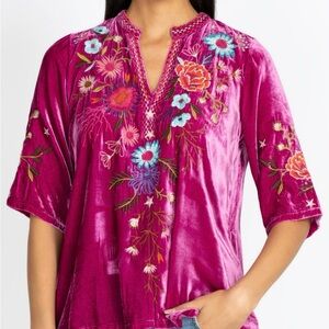 Johnny Was Ulla velvet easy v-neck blouse XL